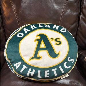 MLB Oakland Athletics Green White Yellow Round Logo Pillow